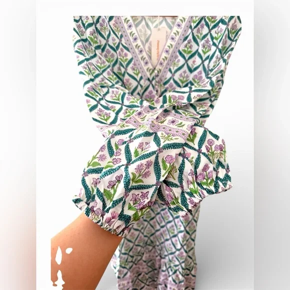 Sunny Spirit Maxi Boho Floral Print V Neck Flowy Tassel with Long Puff Sleeves. - Picture 10 of 16